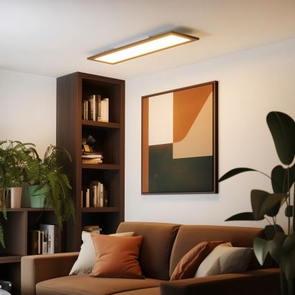 Eglo - LED RGBW prigušiva površinski montiran plafonski panel SALOBRENA-C WOOD LED/34W/230V 2700-6500K 34x124 cm tamno braon + daljinski upravljač