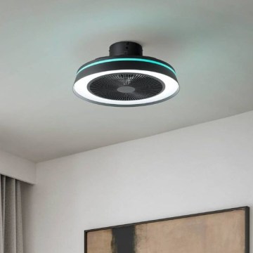 Eglo - LED RGBW prigušiva plafonski ventilator 3xLED/8,5W/230V+LED/6W 2700-6500K prečnik 48 cm crna + daljinski upravljač