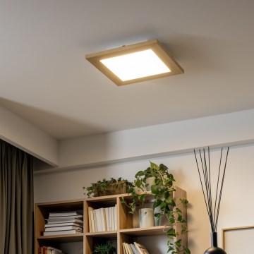 Eglo - LED RGBW prigušiva površinski montiran panel SALOBRENA-C WOOD LED/16W/230V 2700-6500K 34x34 cm braon + daljinski upravljač