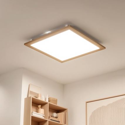 Eglo - LED RGBW prigušiva površinski montiran panel SALOBRENA-C WOOD LED/34W/230V 2700-6500K 64x64 cm braon + daljinski upravljač