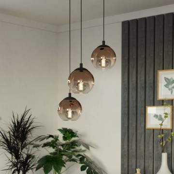 Eglo - Luster na sajli 3xE27/60W/230V crna/bež/zadimljena