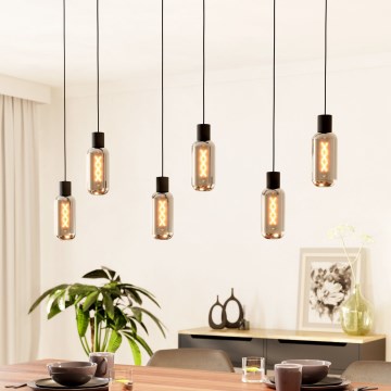 Eglo - Luster na sajli 6xE27/4W/230V crna/zadimljeno