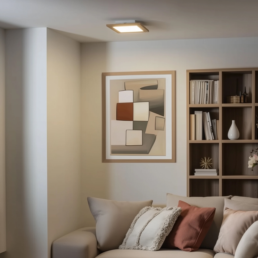 Eglo - LED RGBW prigušiva površinski montiran panel SALOBRENA-C WOOD LED/16W/230V 2700-6500K 34x34 cm braon + daljinski upravljač