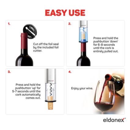 ELDONEX EWO-2200-SL - Električni otvarač za vino 4xAA mat hrom