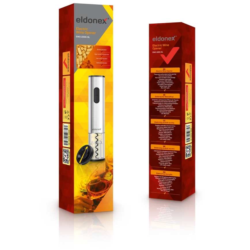 ELDONEX EWO-2200-SL - Električni otvarač za vino 4xAA mat hrom