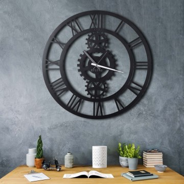 Elegantni crni zidni sat prečnika 70 cm, napajanje 1x AA