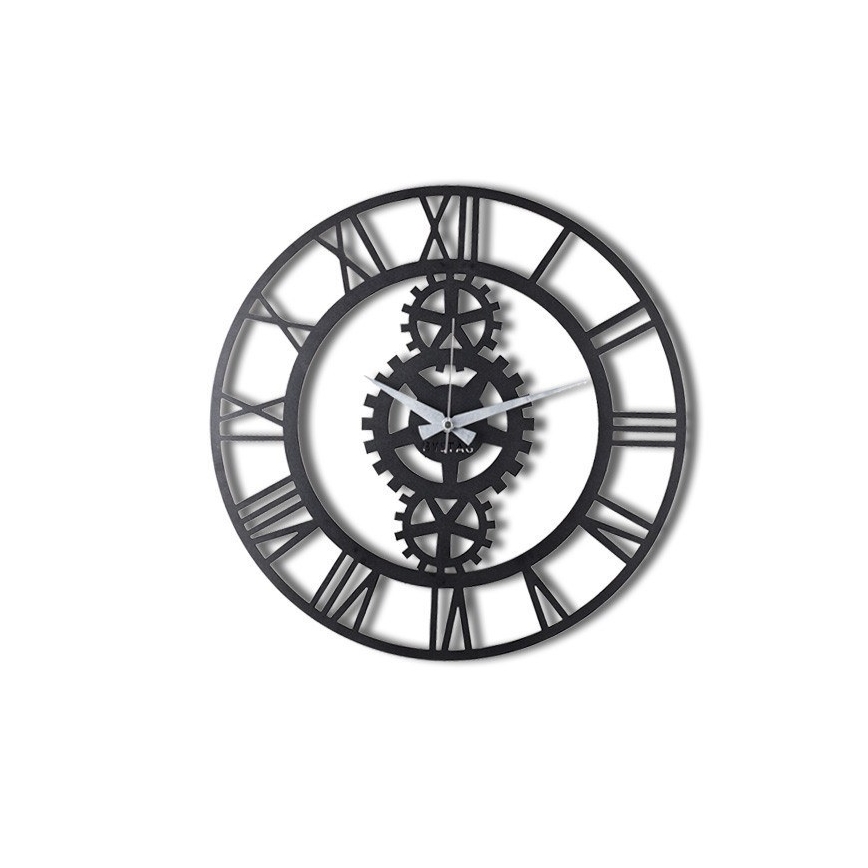 Elegantni crni zidni sat prečnika 70 cm, napajanje 1x AA