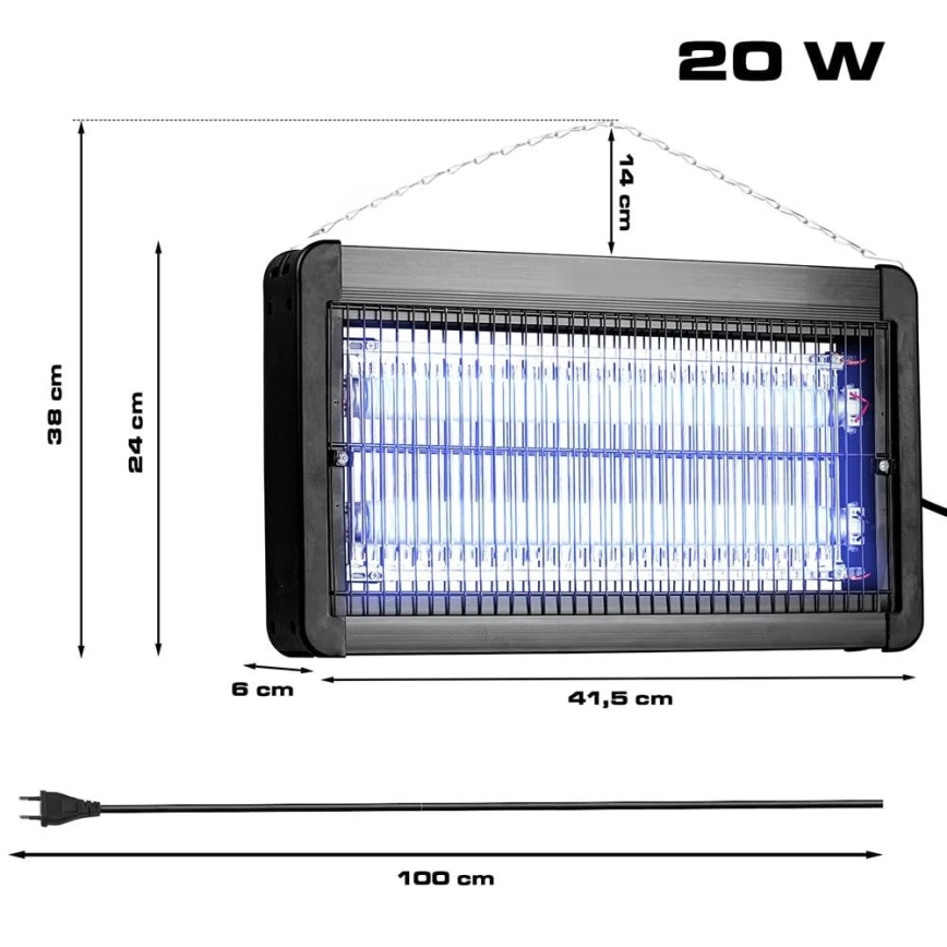 Električni lapač insekata 2x10W/230V za prostor do 100 m²