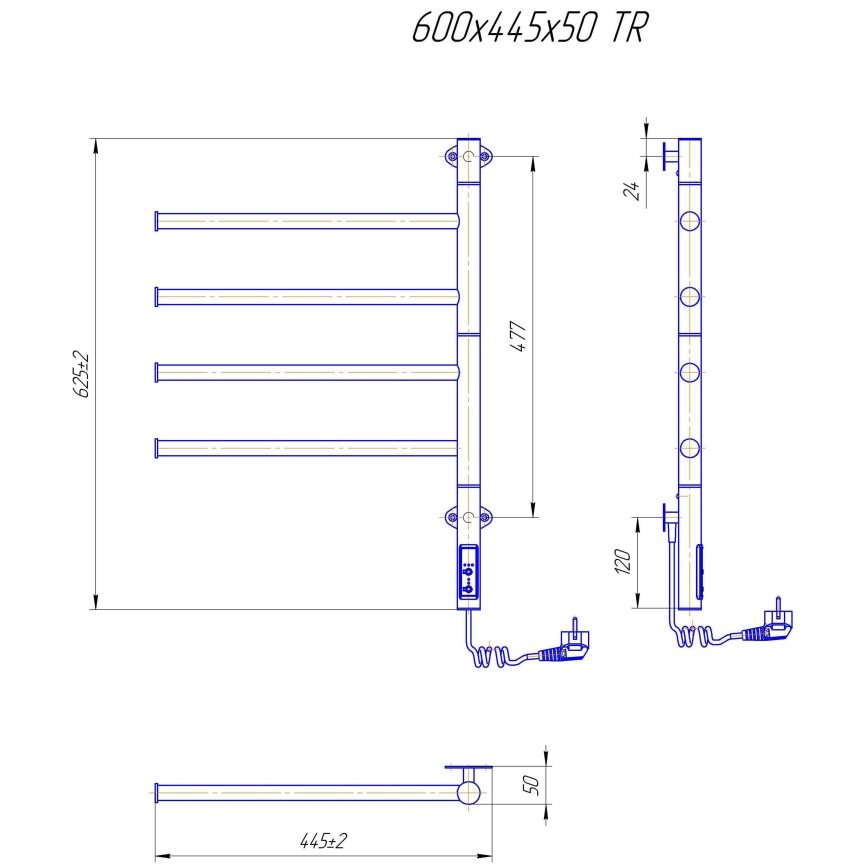 Električni rotirajući sušač za peškire VEER 50W/230V 60x44,5 cm inox/crna