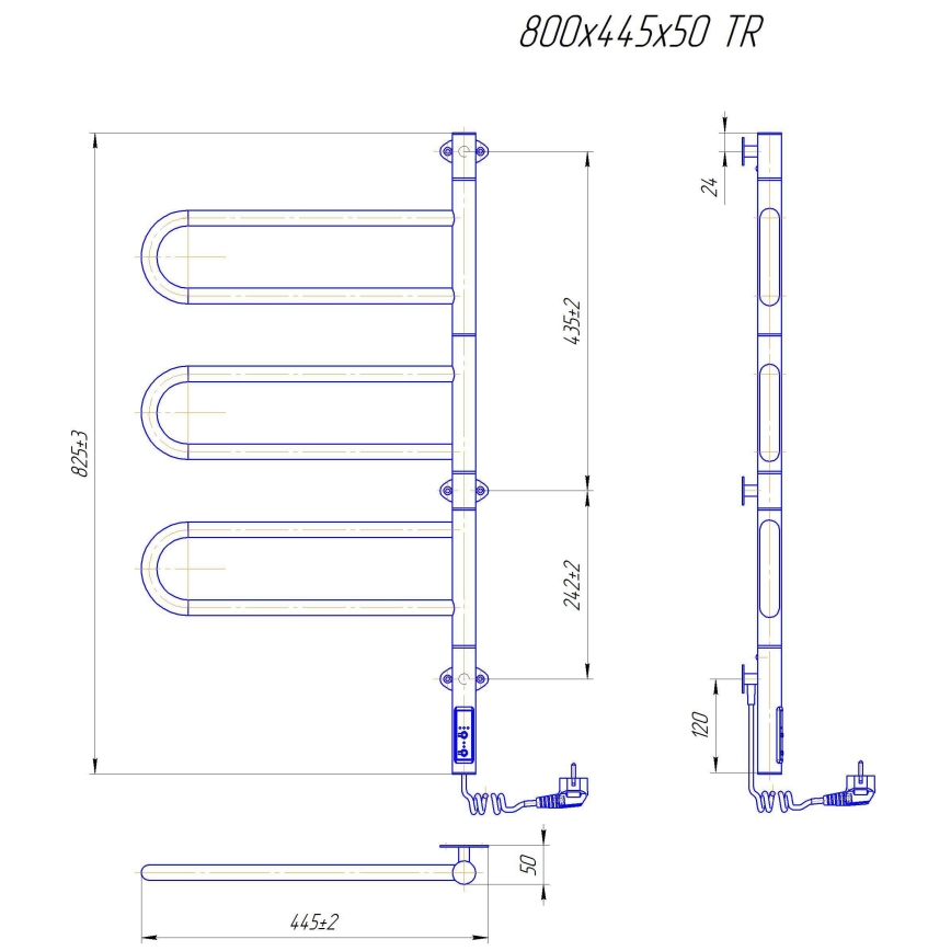 Električni rotirajući sušač za peškire TRISTAR 80W/230V 80x44,5 cm IP44 nerđajući čelik/crna