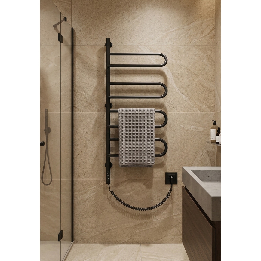 Električni okretni sušač peškira ELECTRA 120W/230V 102,5x47,5 cm nerđajući čelik/crna levostrani