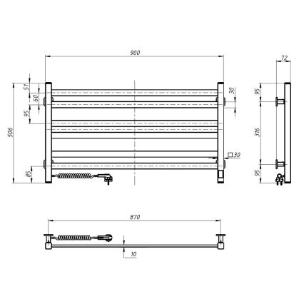 Električni sušač peškira sa termostatom AVANGARD 181W 50x90 cm crni levi
