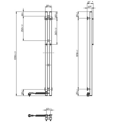 Električni sušač peškira sa termostatom SILOUETTE 70W 120x9 cm beli, desni