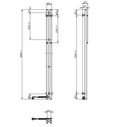 Električni sušač peškira SILOUETTE 106W sa termostatom 150x9 cm crna desna