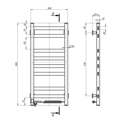 Električni sušač za peškire sa termostatom AVANGARD 105W 80x36 cm, beli, desni