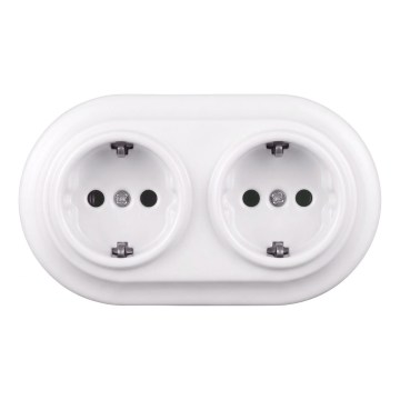 Elhard - Dvostruka keramička retro kućna utičnica sa okvirom SCHUKO 230V bela