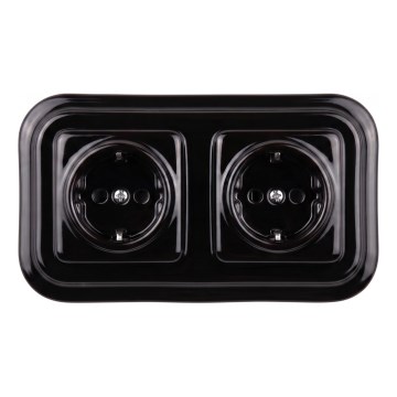 Elhard - Dvostruka keramička retro kućna utičnica sa okvirom SCHUKO 230V crna
