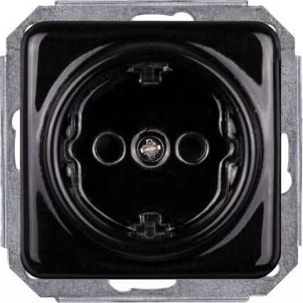 Elhard - Dvostruka keramička retro kućna utičnica sa okvirom SCHUKO 230V crna