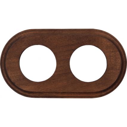 Elhard - Dvostruka keramička retro kućna utičnica sa ramom SCHUKO 230V bela/tamno drvo