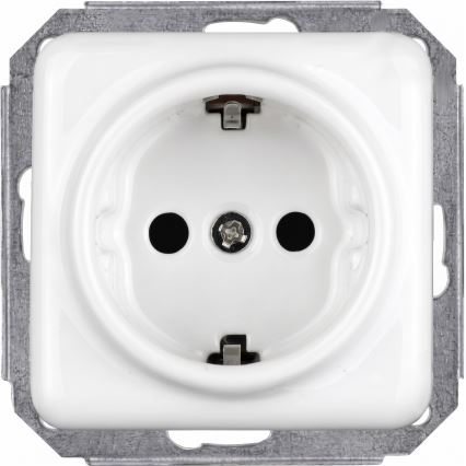 Elhard - Dvostruka keramička retro utičnica za kućnu upotrebu sa okvirom SCHUKO 230V bela