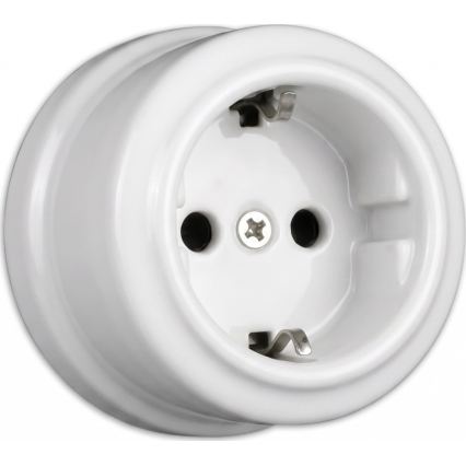 Elhard - Dvostruka zidna keramička retro utičnica sa okvirom SCHUKO 230V bela