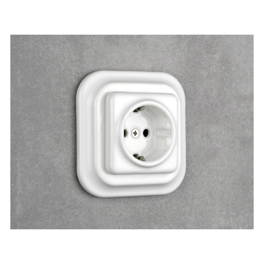 Elhard - Keramička retro kućna utičnica sa okvirom SCHUKO 230V bela
