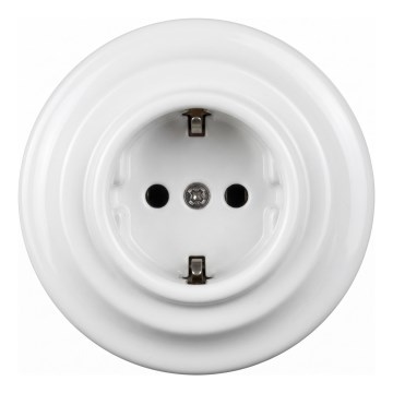 Elhard - Keramička retro kućna utičnica sa okvirom SCHUKO 230V bela