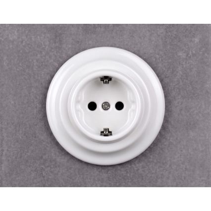 Elhard - Keramička retro kućna utičnica sa okvirom SCHUKO 230V bela