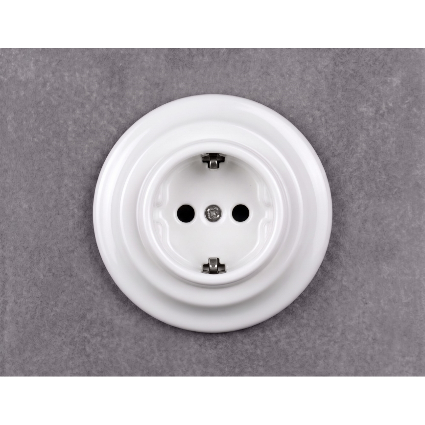 Elhard - Keramička retro kućna utičnica sa okvirom SCHUKO 230V bela