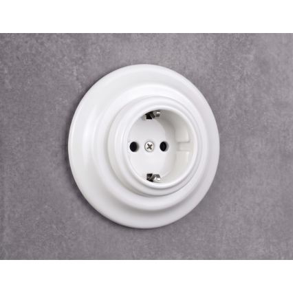 Elhard - Keramička retro kućna utičnica sa okvirom SCHUKO 230V bela