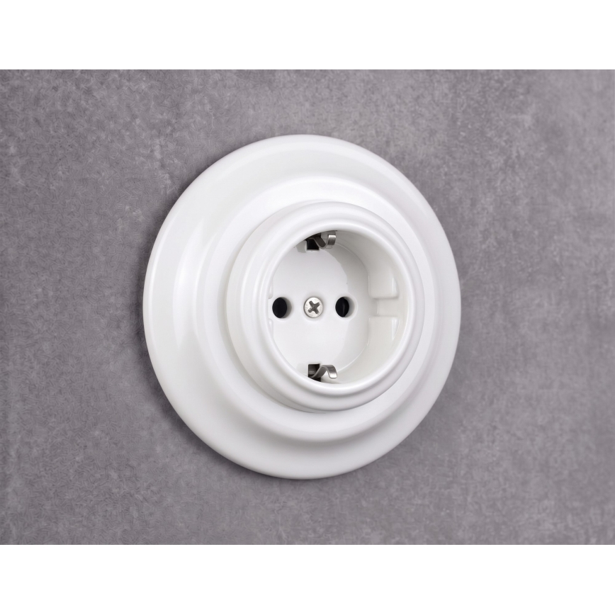 Elhard - Keramička retro kućna utičnica sa okvirom SCHUKO 230V bela