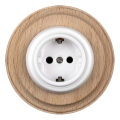 Elhard - Keramička retro kućna utičnica sa okvirom SCHUKO 230V bela/svetlo drvo