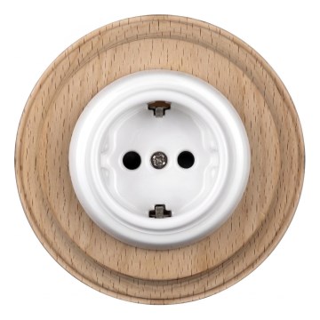 Elhard - Keramička retro kućna utičnica sa okvirom SCHUKO 230V bela/svetlo drvo