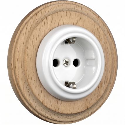 Elhard - Keramička retro kućna utičnica sa okvirom SCHUKO 230V bela/svetlo drvo