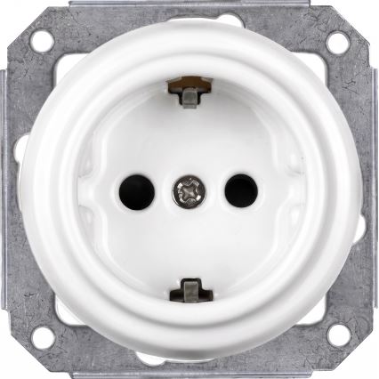 Elhard - Keramička retro kućna utičnica sa okvirom SCHUKO 230V bela/svetlo drvo