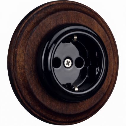Elhard - Keramička retro kućna utičnica sa okvirom SCHUKO 230V crna/tamno drvo