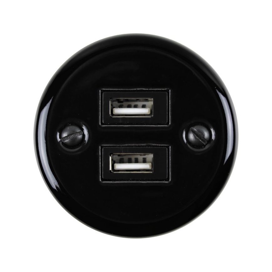 Elhard - Keramička retro utičnica 2xUSB-A crna