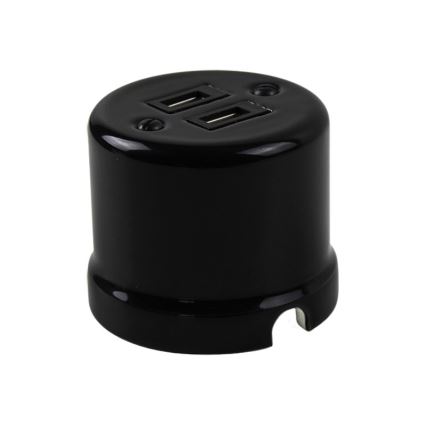 Elhard - Keramička retro utičnica 2xUSB-A crna