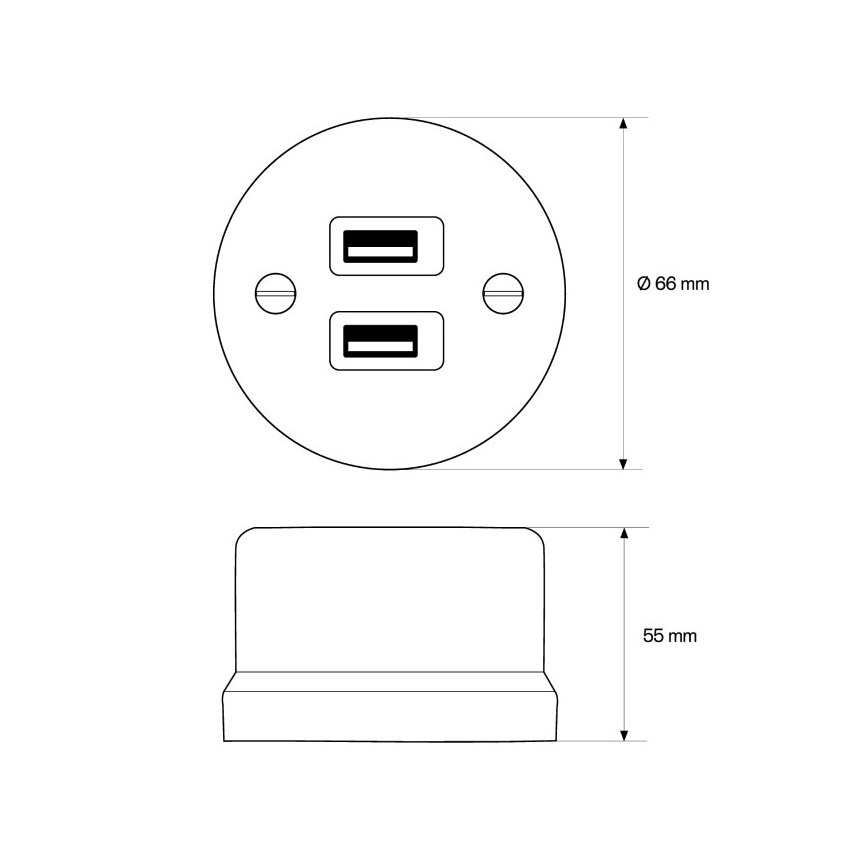 Elhard - Keramička retro utičnica 2xUSB-A crna