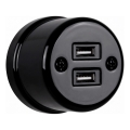 Elhard - Keramička zidna retro utičnica 2xUSB-A crna