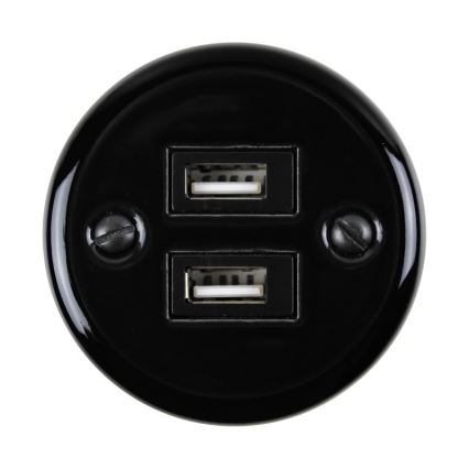 Elhard - Keramička zidna retro utičnica 2xUSB-A crna