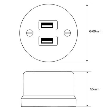 Elhard - Keramička zidna retro utičnica 2xUSB-A crna