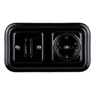 Elhard - Keramički retro jednopolni prekidač br. 1 i SCHUKO utičnica 230V sa okvirom, crna