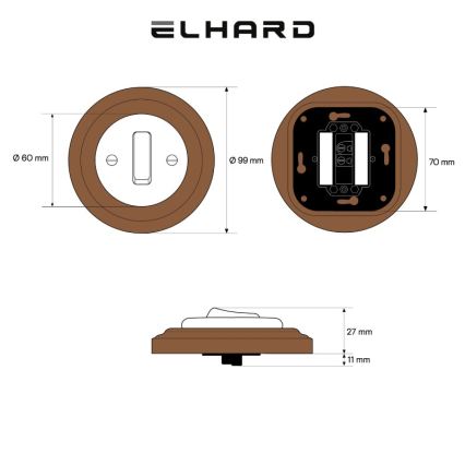 Elhard - Keramički retro jednostavan prekidač sa ramom č. 1 bela/tamno drvo