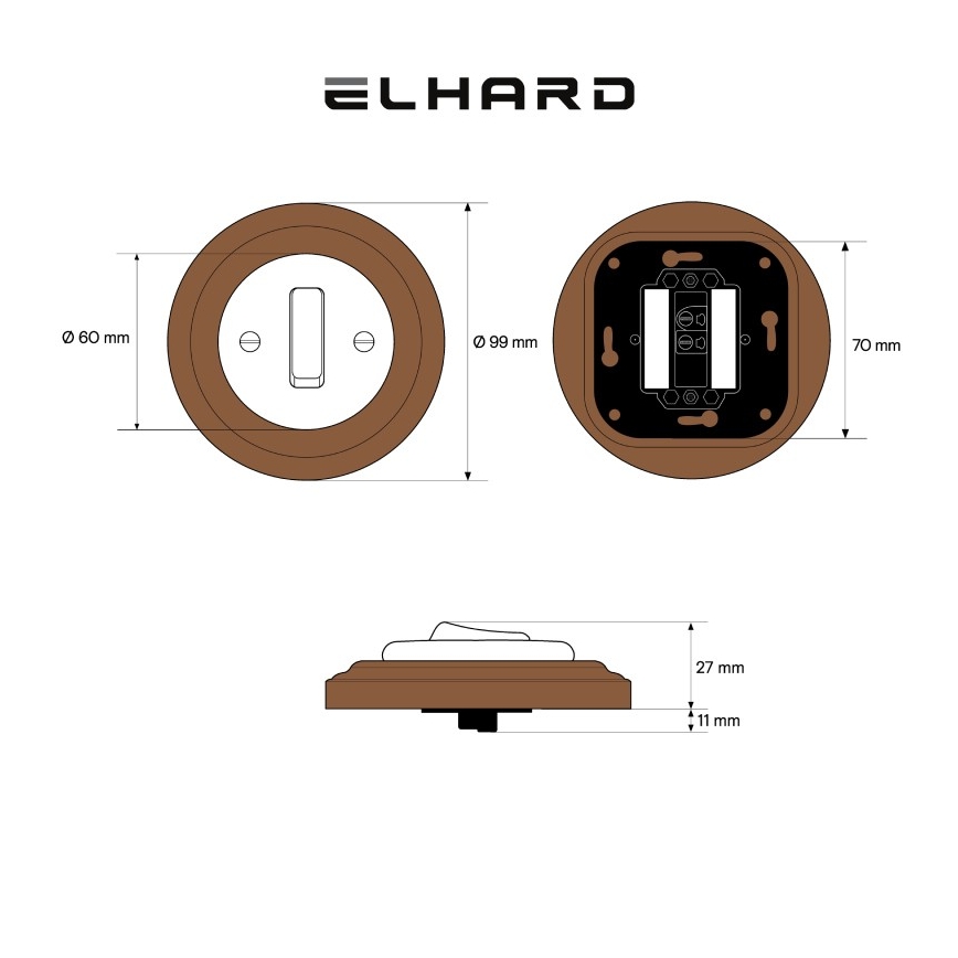 Elhard - Keramički retro jednostavan prekidač sa ramom č. 1 bela/tamno drvo
