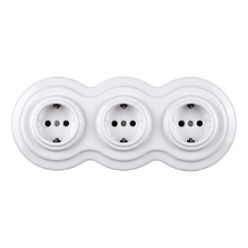 Elhard - Trojna keramička retro utičnica za kućnu upotrebu sa okvirom SCHUKO 230V bela