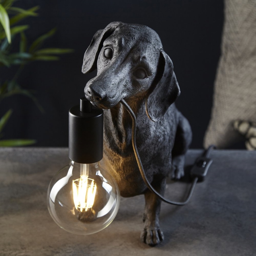 Endon 101188 - Stona lampa DACHSHUND 1xE27/10W/230V crna