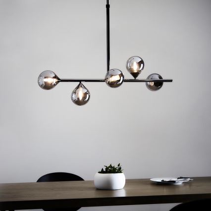 Endon 101348 - Luster na stalku OTIS 5xG9/3W/230V crni hrom/zadimljeno crna