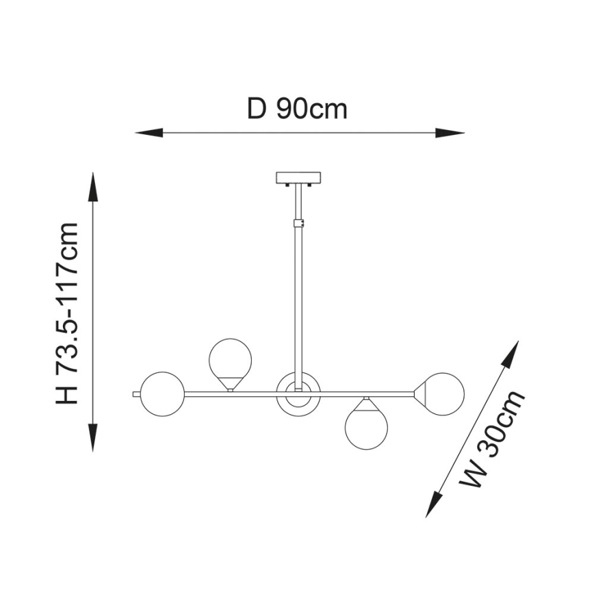 Endon 101348 - Luster na stalku OTIS 5xG9/3W/230V crni hrom/zadimljeno crna