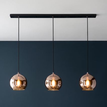 Endon 102929 - Luster na sajli BOLI 3xE27/10W/230V crna/zadimljeno braon